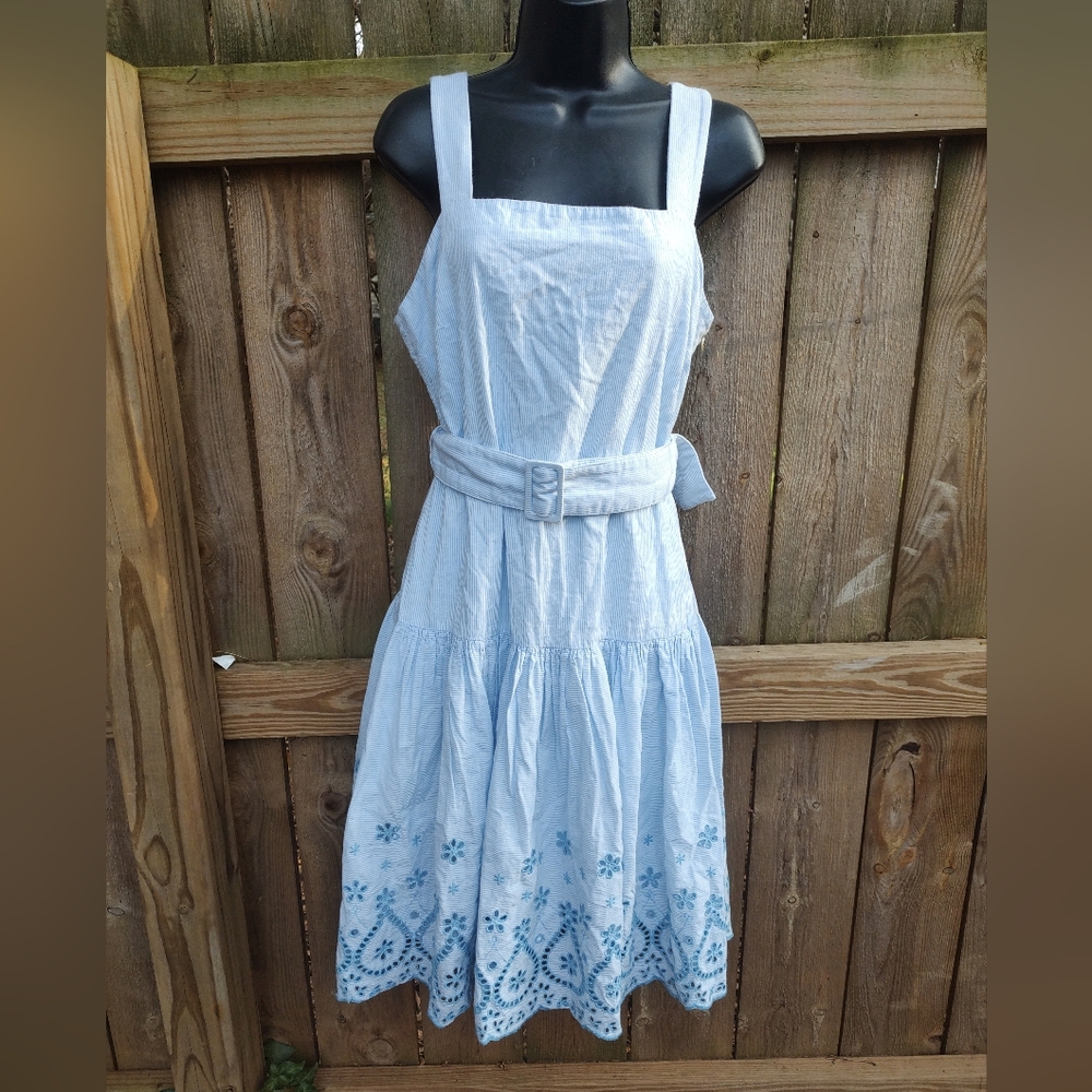 🏵️ Draper James Blue Seersucker Cotton Belted Feminine Dress